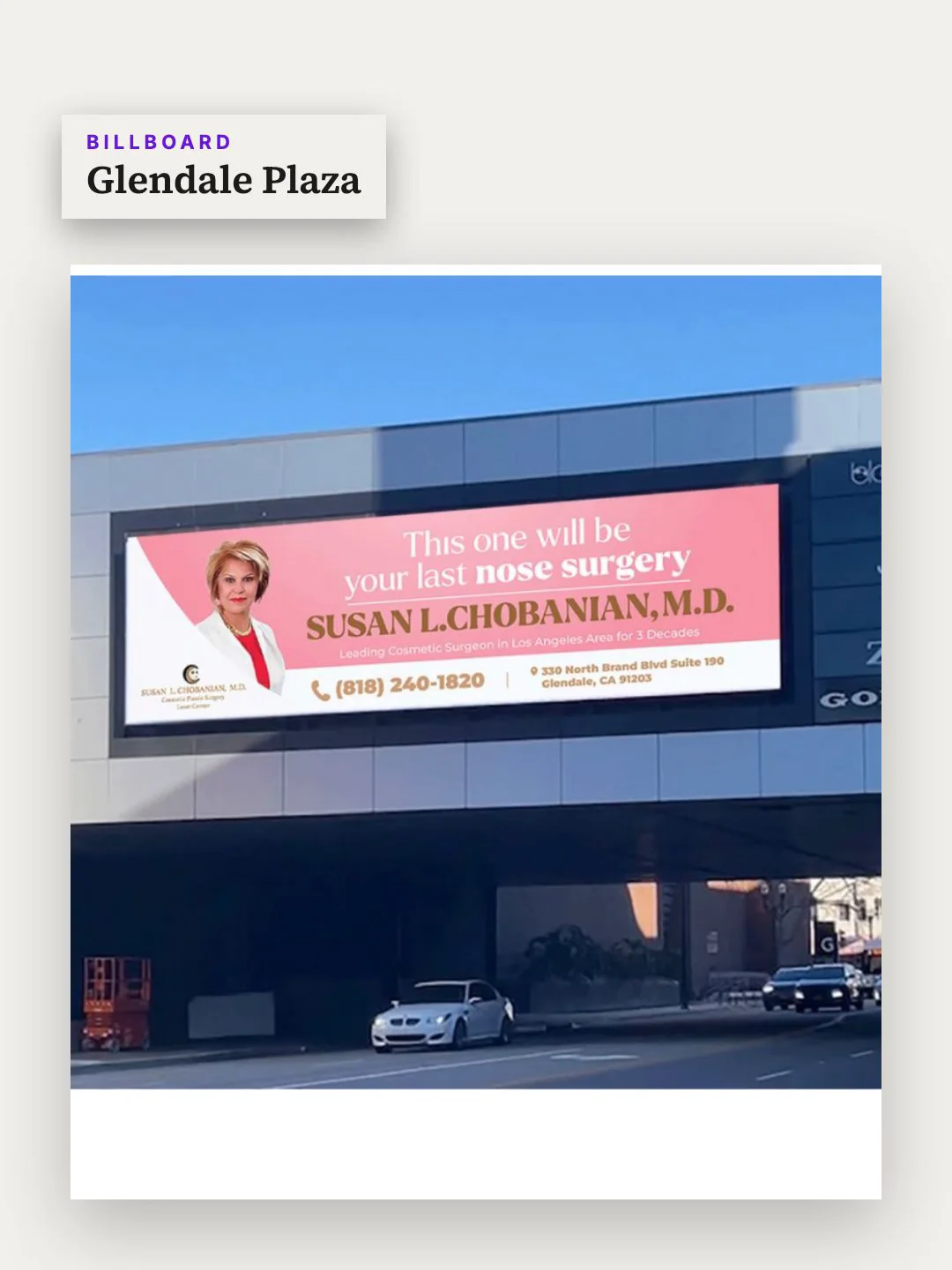 Dr. Susan Chobanian billboard at Glendale Plaza