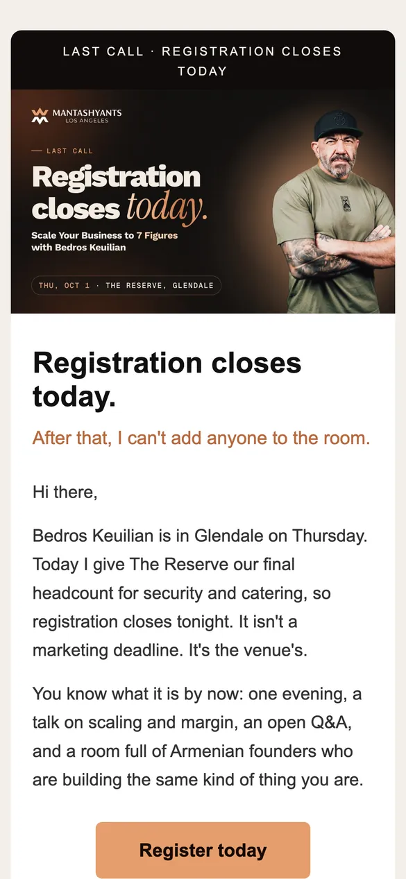Email: registration closes today