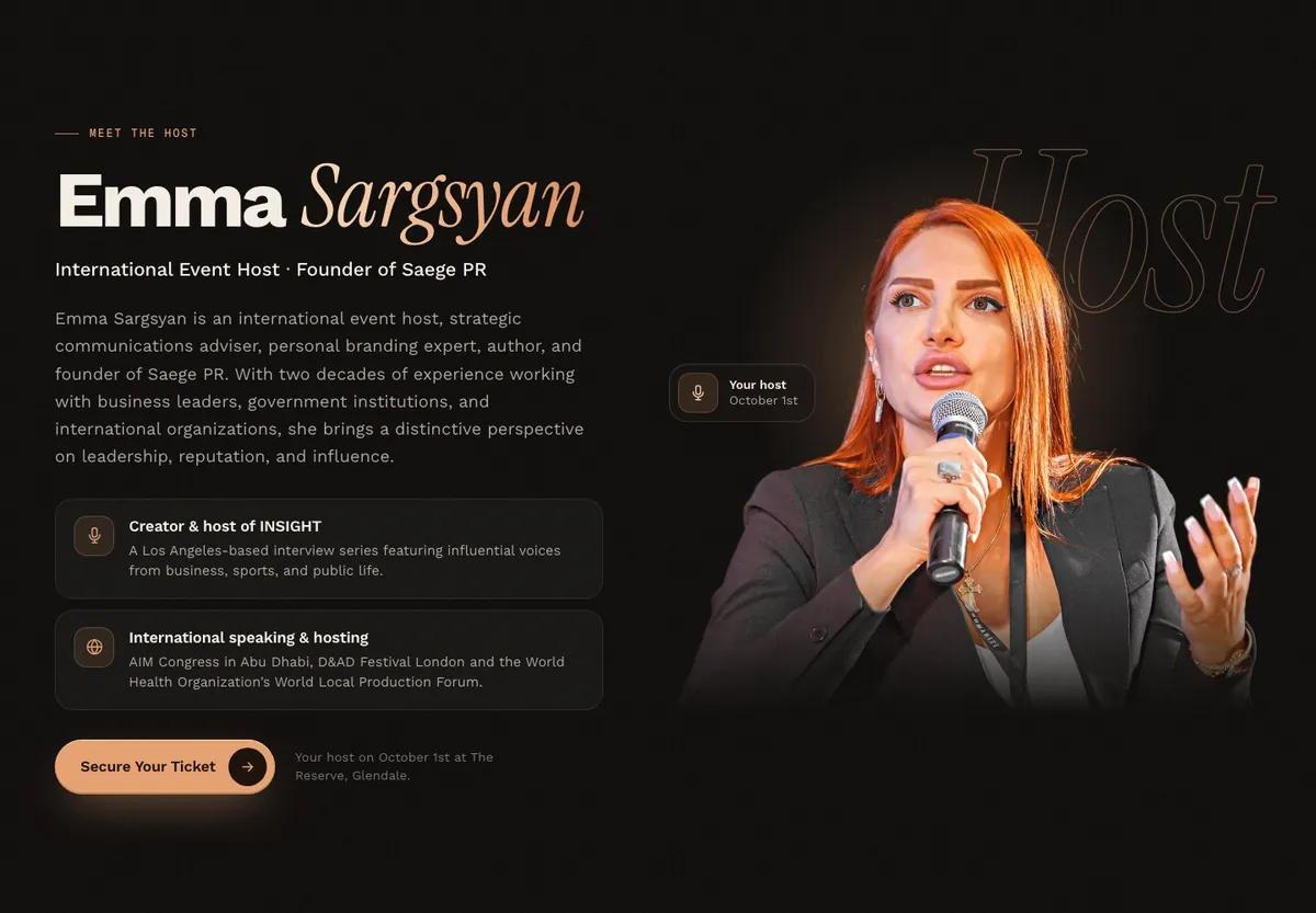 Event page section introducing the host