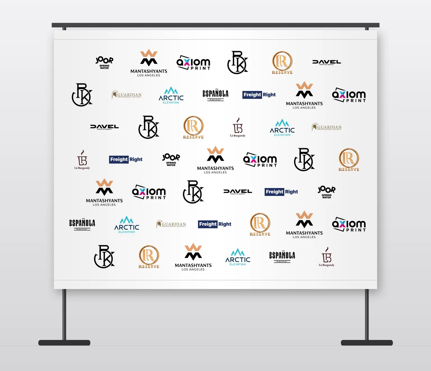 Step-and-repeat backdrop with sponsor logos by tier