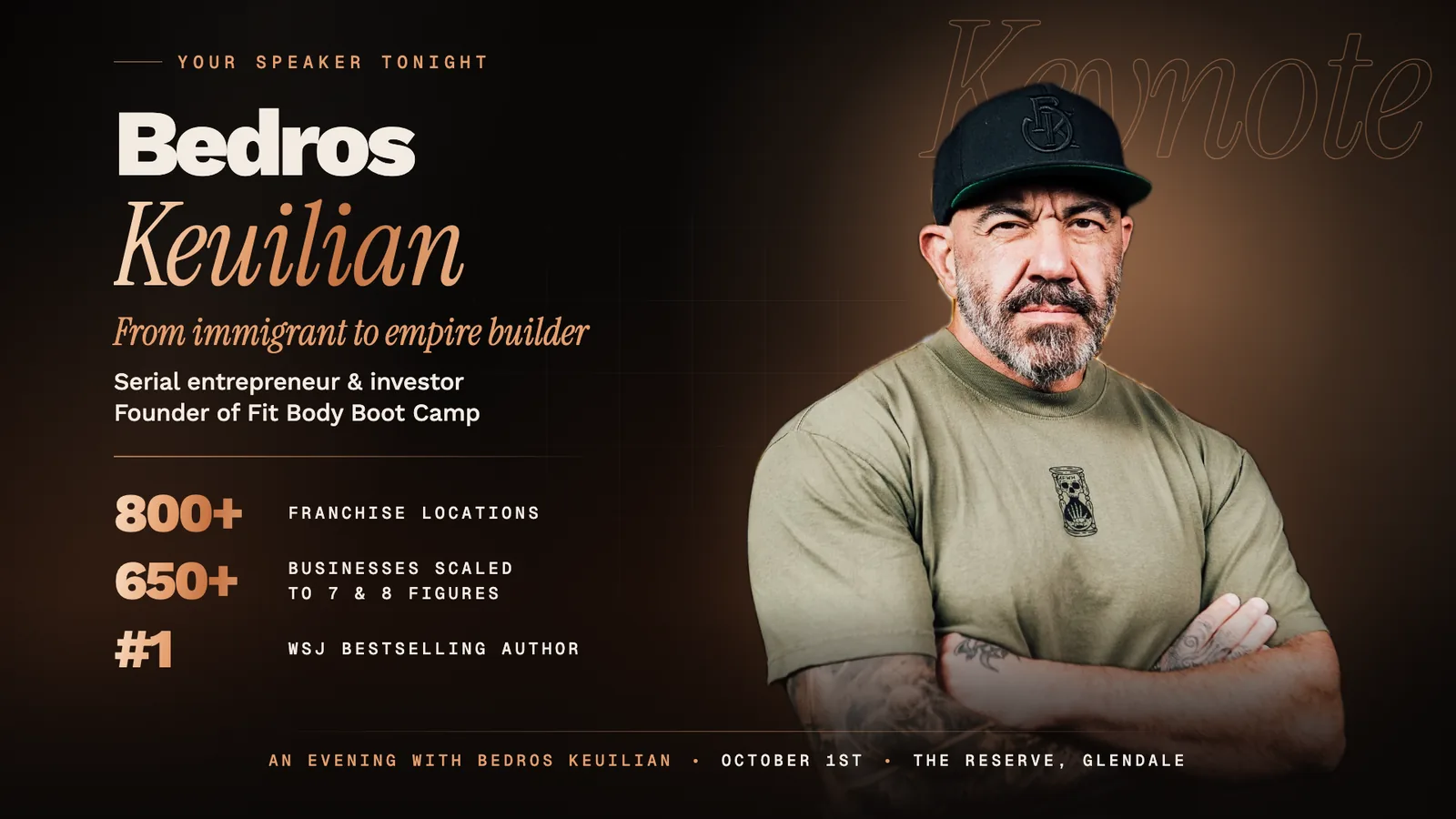 Walk-on screen for the speaker, Bedros Keuilian