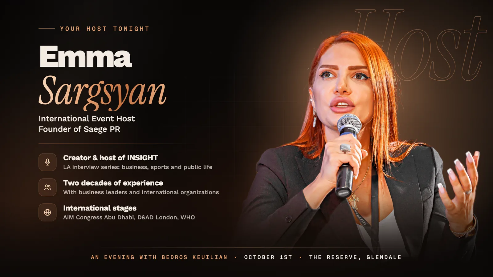 Walk-on screen for the host, Emma Sargsyan