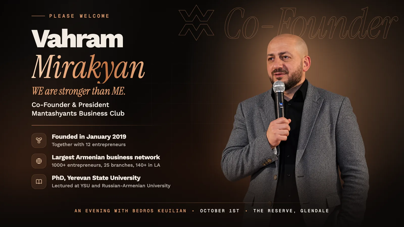 Walk-on screen for the club co-founder, Vahram Mirakyan